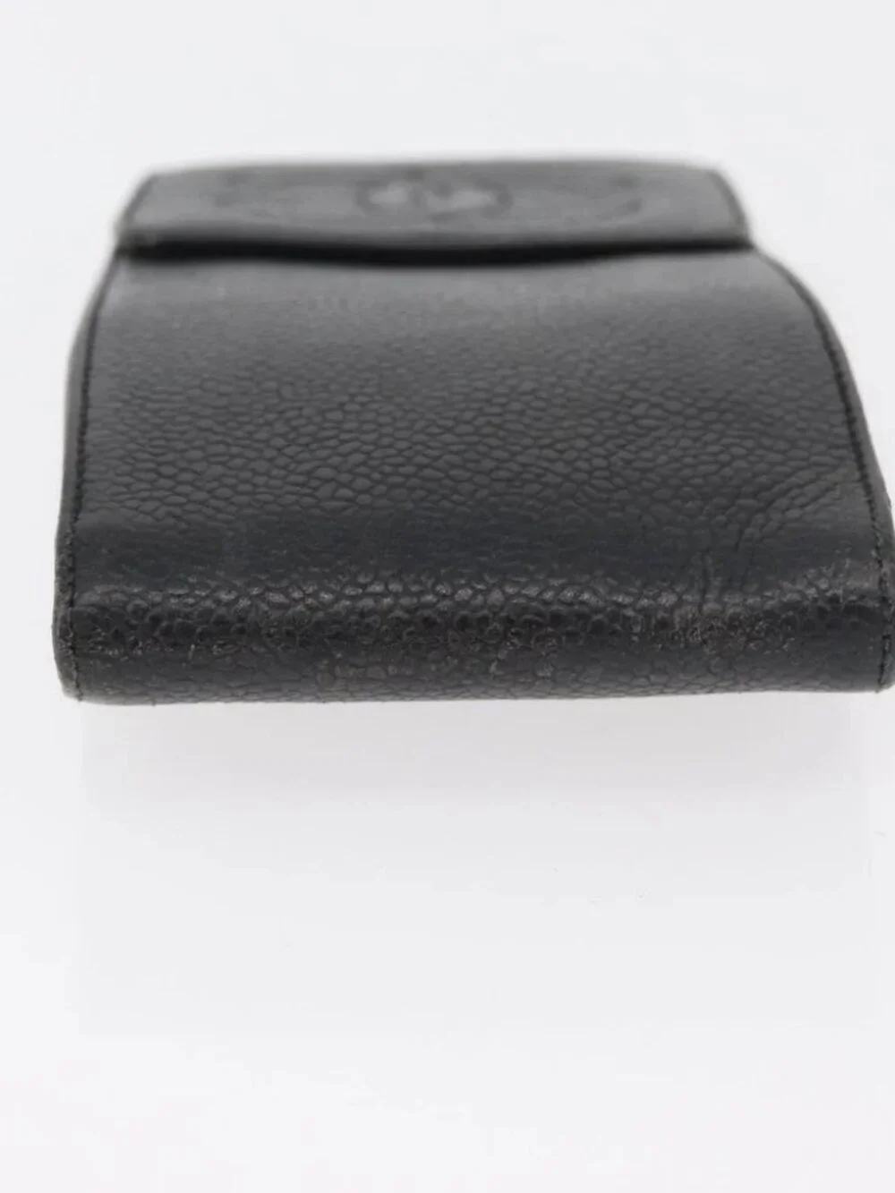 CHANEL Glasses Case Grained Calf Skin Black Gold CC Auth am11661